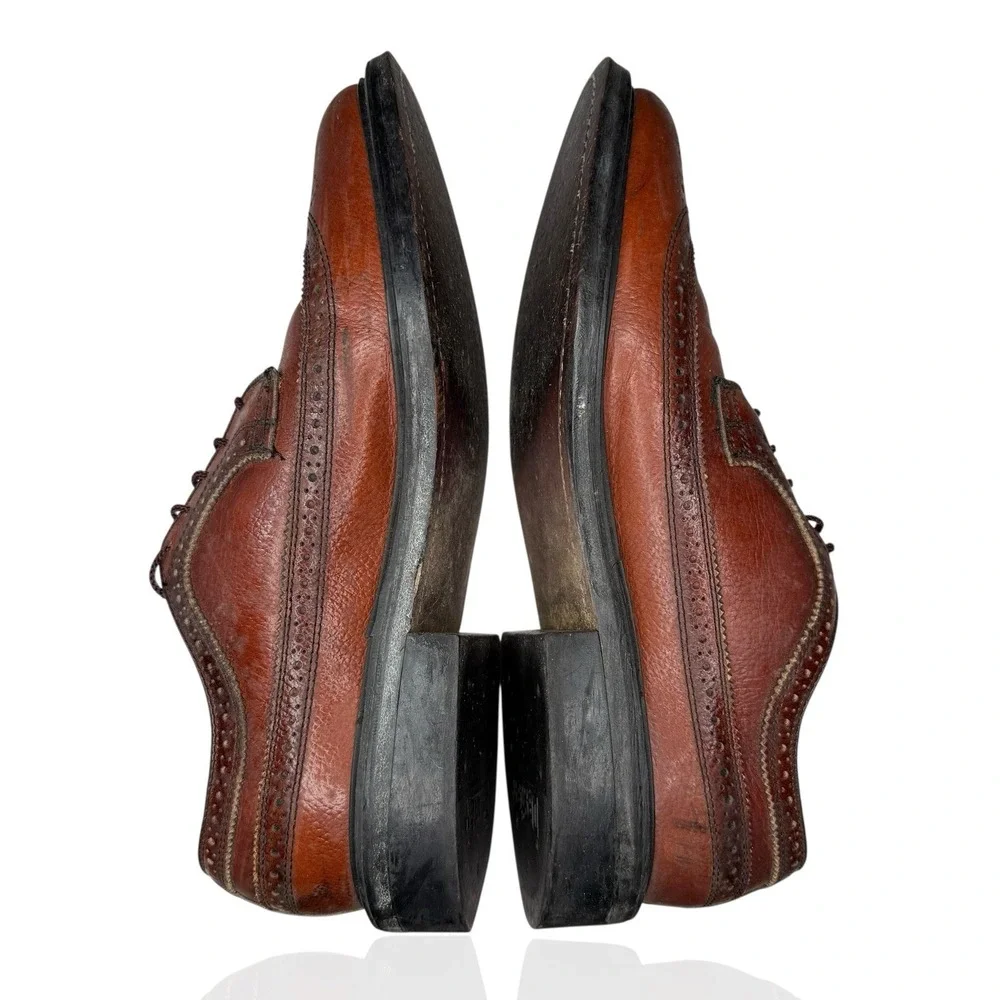 Vintage Dexter 8.5 C Wingtip Oxford Dress Shoes Cognac Brown Leather Made In USA